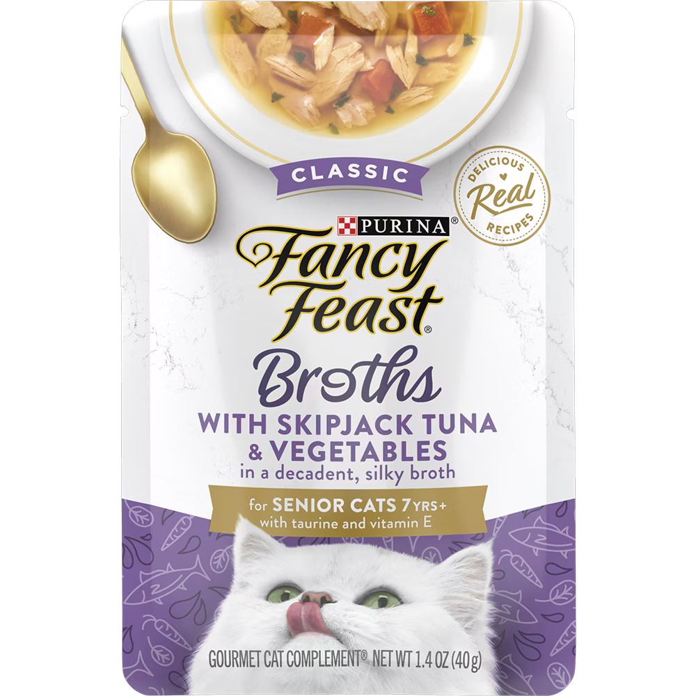 Fancy Feast Senior Wet Cat Food Complement with Skipjack Tuna & Vegetables in a Decadent Silky Broth