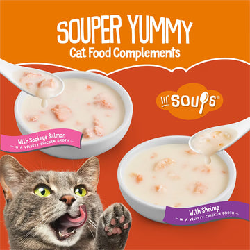 Friskies Lil’ Soups Cat Food Complement With Sockeye Salmon & With Shrimp 8 Ct Variety Pack